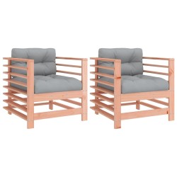 vidaXL Sillones de jardín y cojines 2 uds madera maciza abeto Douglas