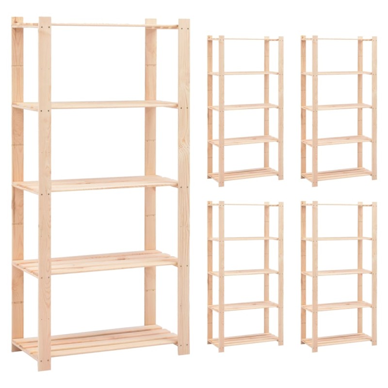 vidaXL Estantería 5 niveles 5 unidades madera pino maciza 250 kg vidaXL Estantería 5 niveles 5 unidades madera pino maciza 250 kg