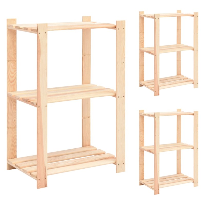 vidaXL Estantería 3 niveles 3 unidades madera pino maciza 150 kg vidaXL Estantería 3 niveles 3 unidades madera pino maciza 150 kg