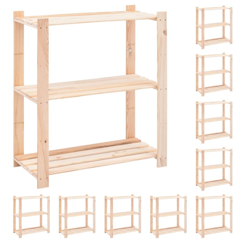 vidaXL Estantería 3 niveles 10 unidades madera pino maciza 150 kg vidaXL Estantería 3 niveles 10 unidades madera pino maciza 150 kg