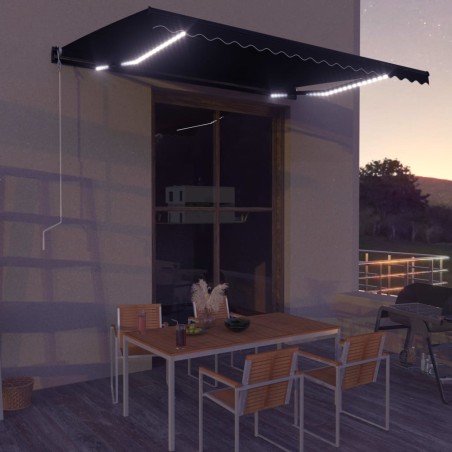 vidaXL Toldo retráctil LED y sensor de viento gris antracita 450x300cm