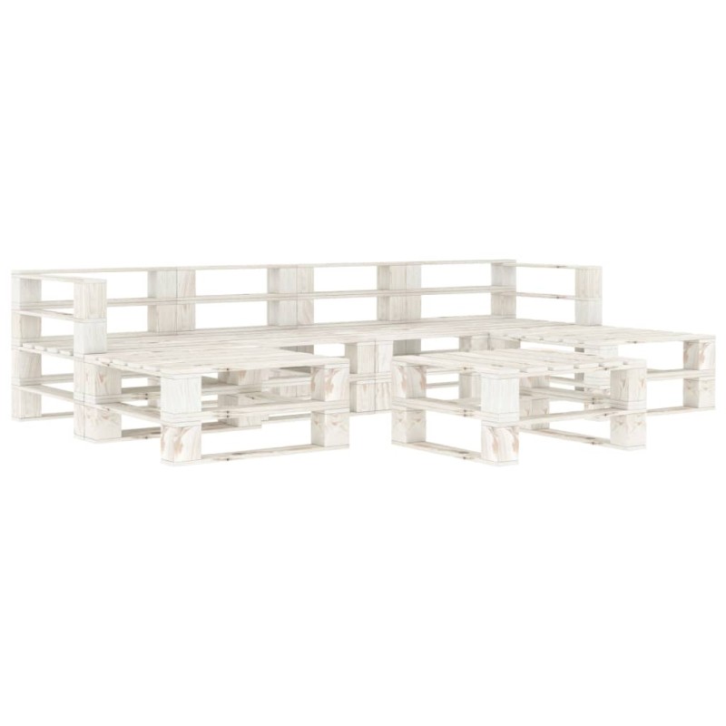 vidaXL Juego de muebles de palets para jardín 7 piezas madera blanco vidaXL Juego de muebles de palets para jardín 7 piezas madera blanco