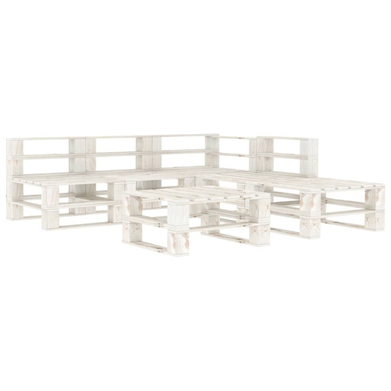 vidaXL Juego de muebles de palets para jardín 6 piezas madera blanco vidaXL Juego de muebles de palets para jardín 6 piezas madera blanco