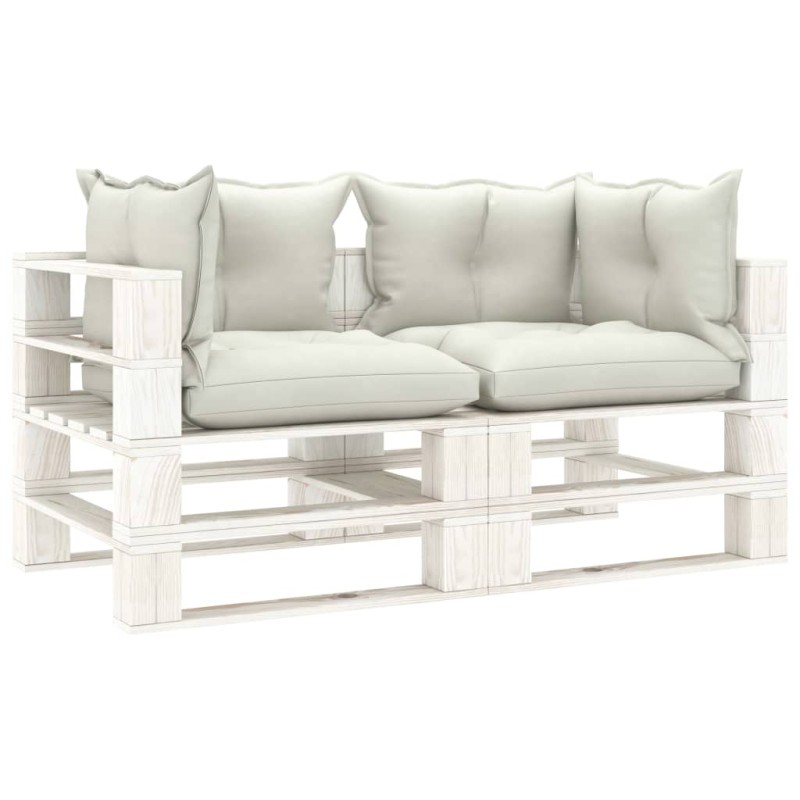 vidaXL Sofá de palets de 2 plazas para jardín madera con cojines beige vidaXL Sofá de palets de 2 plazas para jardín madera con cojines beige