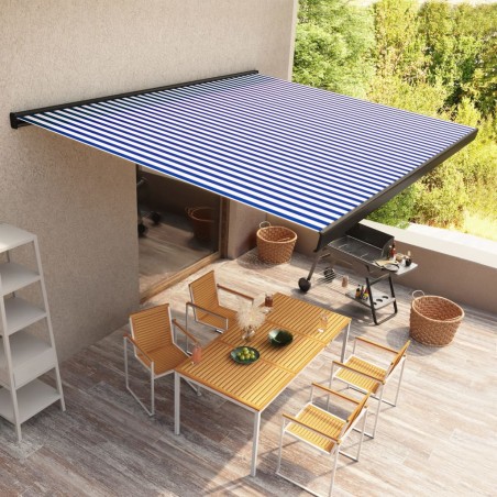 vidaXL Toldo de carrete motorizado azul y blanco 450x300 cm