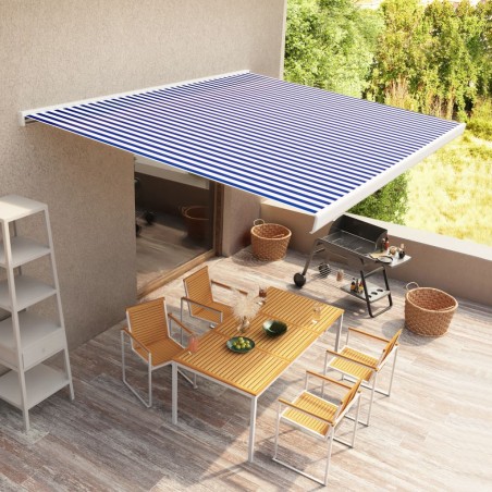 vidaXL Toldo de carrete motorizado azul y blanco 400x300 cm