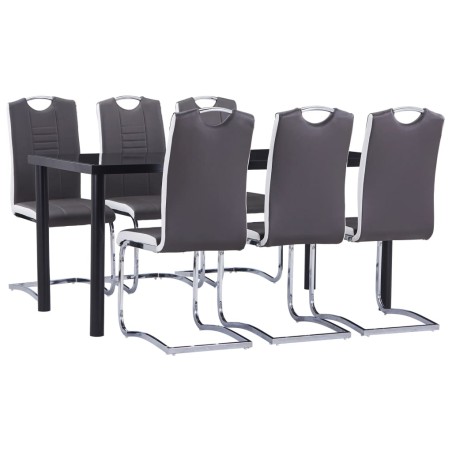 vidaXL Juego de comedor 7 piezas cuero sintético gris