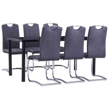 vidaXL Juego de comedor 7 piezas piel de ante artificial gris