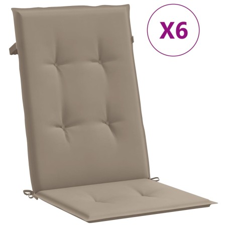 vidaXL Cojín silla de jardín respaldo alto 6 uds tela taupé 120x50x3cm