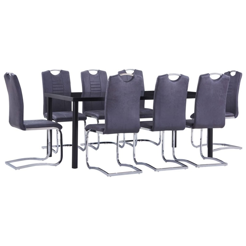 vidaXL Juego de comedor 9 piezas piel de ante artificial gris