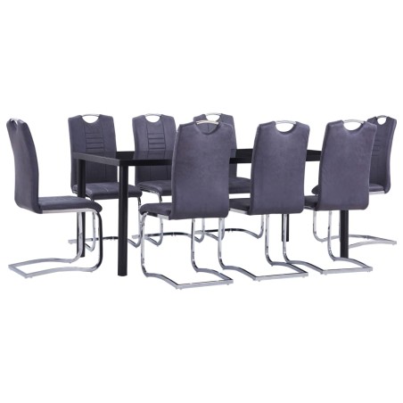 vidaXL Juego de comedor 9 piezas piel de ante artificial gris