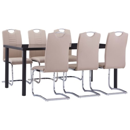 vidaXL Juego de comedor 7 piezas cuero sintético color capuchino