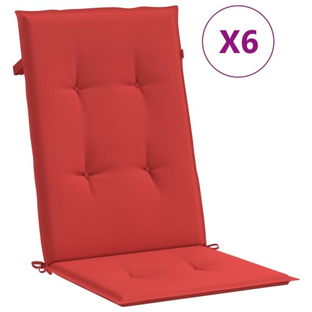 vidaXL Cojín silla de jardín respaldo alto 6 uds tela rojo 120x50x3 cm
