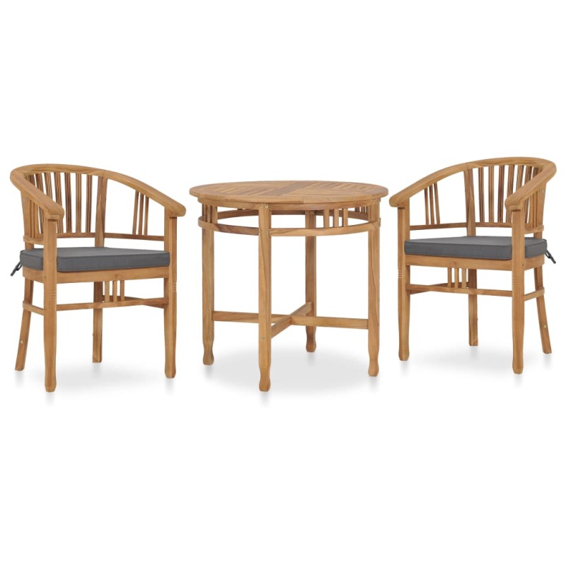 vidaXL Set de comedor de jardín 3 pzas y cojines madera maciza de teca