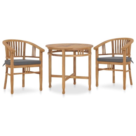 vidaXL Set de comedor de jardín 3 pzas y cojines madera maciza de teca