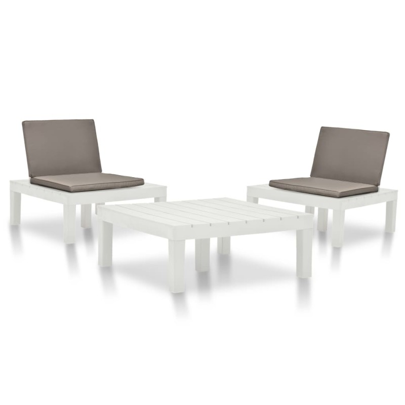 vidaXL Juego de muebles de jardín 3 piezas plástico blanco vidaXL Juego de muebles de jardín 3 piezas plástico blanco