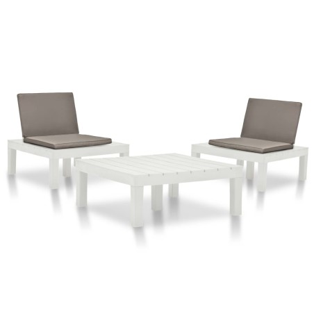 vidaXL Juego de muebles de jardín 3 piezas plástico blanco