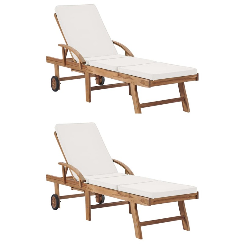 vidaXL Tumbonas con cojín 2 uds madera maciza de teca crema vidaXL Tumbonas con cojín 2 uds madera maciza de teca crema