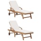 vidaXL Tumbonas con cojín 2 uds madera maciza de teca crema vidaXL Tumbonas con cojín 2 uds madera maciza de teca crema