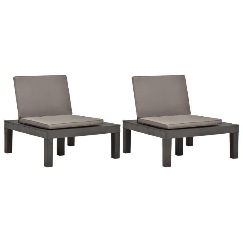 vidaXL Tumbonas jardín con cojines 2 unidades plástico gris antracita vidaXL Tumbonas jardín con cojines 2 unidades plástico gris antracita