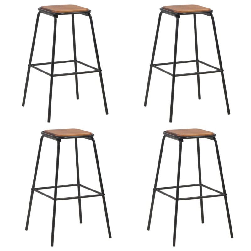 vidaXL Taburetes de cocina 4 uds madera maciza de pino y acero negro