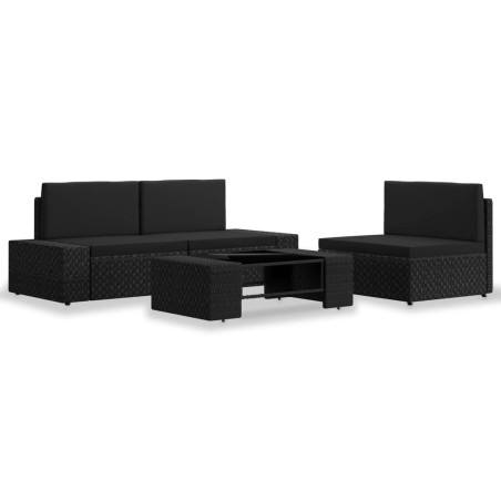 vidaXL Juego de muebles de jardín 4 piezas ratán sintético negro