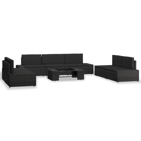 vidaXL Juego de muebles de jardín 8 piezas ratán sintético negro