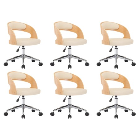 vidaXL Sillas de comedor giratorias 6 uds madera curvada cuero crema