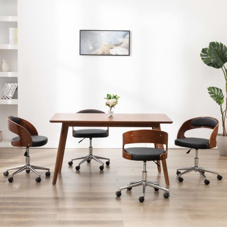 vidaXL Sillas de comedor 4 uds madera curvada y cuero sintético