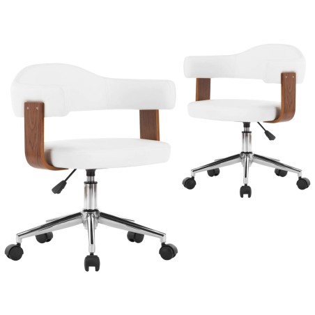 vidaXL Sillas de comedor giratorias 2 uds madera curvada cuero blanco