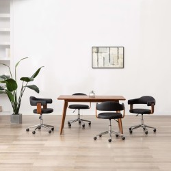 vidaXL Sillas de comedor giratorias 4 uds madera curvada y cuero negro