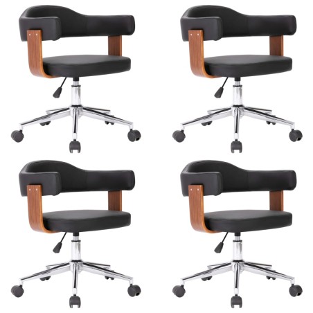 vidaXL Sillas de comedor giratorias 4 uds madera curvada y cuero negro