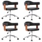 vidaXL Sillas de comedor giratorias 4 uds madera curvada y cuero negro