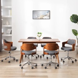 vidaXL Sillas de comedor giratorias 6 uds madera curvada y tela gris 