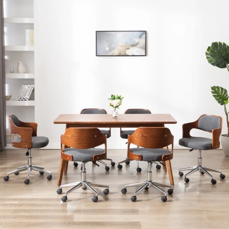 vidaXL Sillas de comedor giratorias 6 uds madera curvada y tela gris 