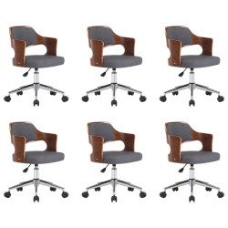 vidaXL Sillas de comedor giratorias 6 uds madera curvada y tela gris 