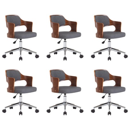 vidaXL Sillas de comedor giratorias 6 uds madera curvada y tela gris 