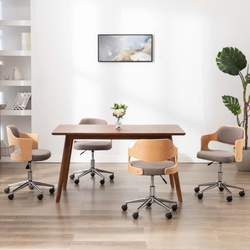 vidaXL Sillas comedor giratorias 4 uds madera curvada tela gris taupe vidaXL Sillas comedor giratorias 4 uds madera curvada tela gris taupe