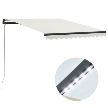 vidaXL Toldo retráctil manual con LED crema 300x250 cm