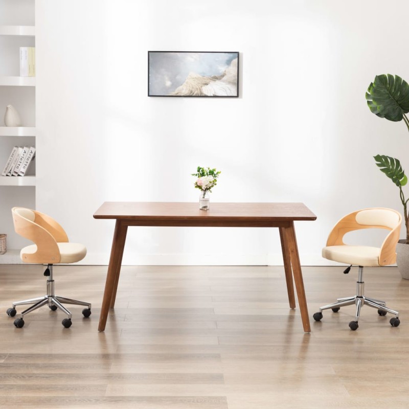 vidaXL Sillas de comedor giratorias 2 uds madera curvada cuero crema vidaXL Sillas de comedor giratorias 2 uds madera curvada cuero crema