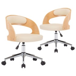 vidaXL Sillas de comedor giratorias 2 uds madera curvada cuero crema