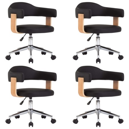 vidaXL Sillas de comedor giratorias 4 unidades cuero sintético negro