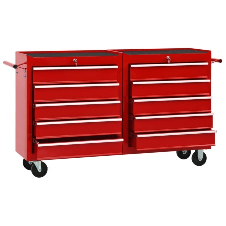 vidaXL Carro para herramientas con 10 cajones acero rojo