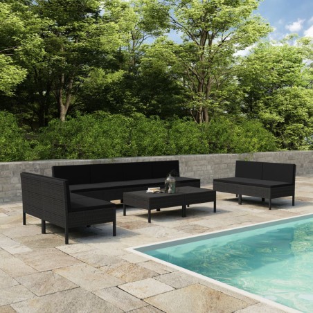 vidaXL Set muebles de jardín 10 piezas y cojines ratán sintético negro