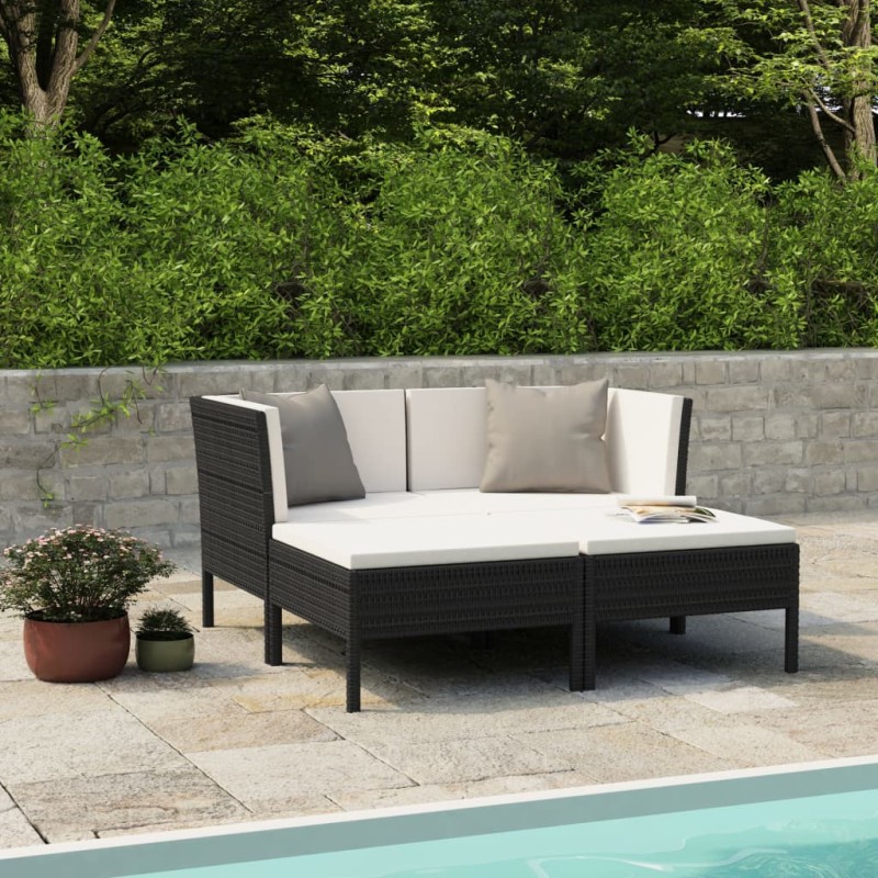 vidaXL Set de muebles de jardín 4 pzas y cojines ratán sintético negro