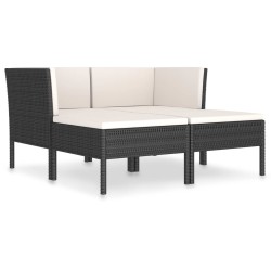 vidaXL Set de muebles de jardín 4 pzas y cojines ratán sintético negro