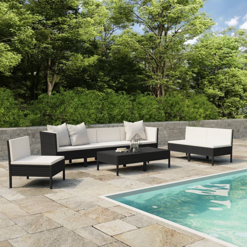 vidaXL Set de muebles de jardín 9 pzas y cojines ratán sintético negro vidaXL Set de muebles de jardín 9 pzas y cojines ratán sintético negro