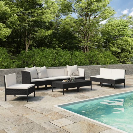 vidaXL Set de muebles de jardín 9 pzas y cojines ratán sintético negro