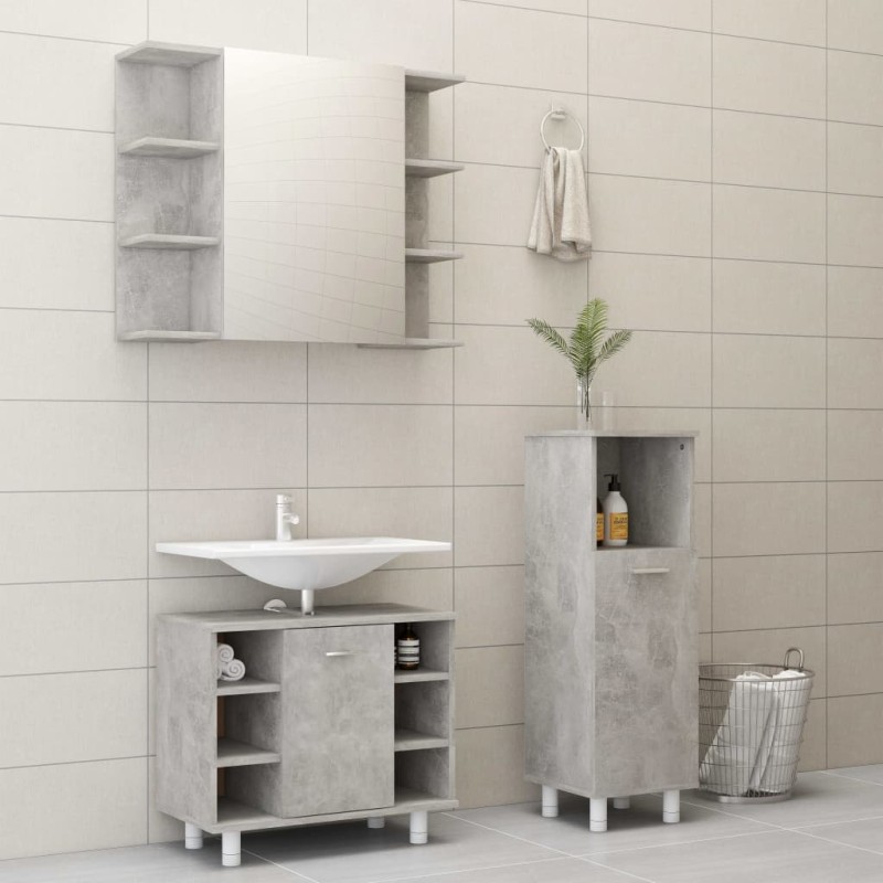 vidaXL Conjunto de muebles de baño 3 piezas aglomerado gris hormigón vidaXL Conjunto de muebles de baño 3 piezas aglomerado gris hormigón