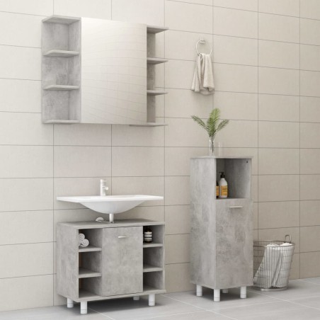 vidaXL Conjunto de muebles de baño 3 piezas aglomerado gris hormigón